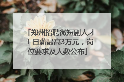 郑州招聘微短剧人才！日薪最高3万元，岗位要求及人数公布